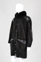 Recess Los Angeles Vintage Philippe Vallereuil Suede Leather Patchwork Fur Collar Car Coat