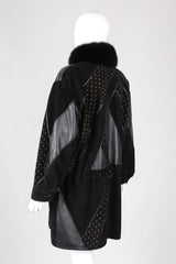 Recess Los Angeles Vintage Philippe Vallereuil Suede Leather Patchwork Fur Collar Car Coat