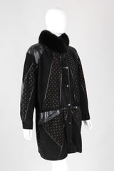 Recess Los Angeles Vintage Philippe Vallereuil Suede Leather Patchwork Fur Collar Car Coat