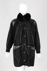 Recess Los Angeles Vintage Philippe Vallereuil Suede Leather Patchwork Fur Collar Car Coat