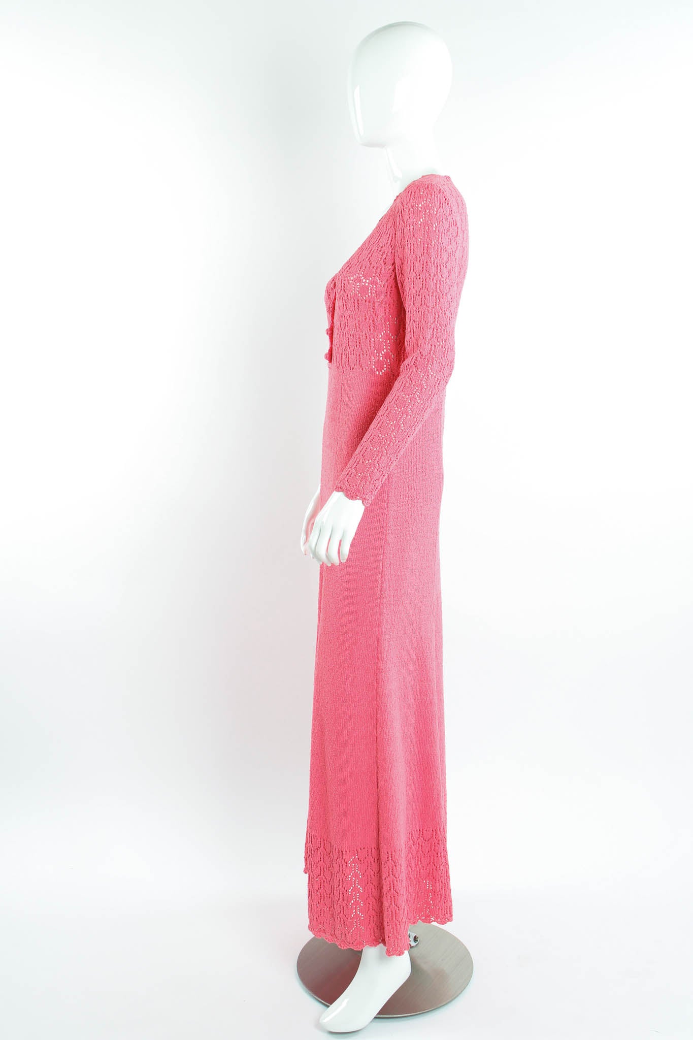 Vintage Picardo Knits Scalloped Crochet Knit Maxi Dress on mannequin side at Recess Los Angeles