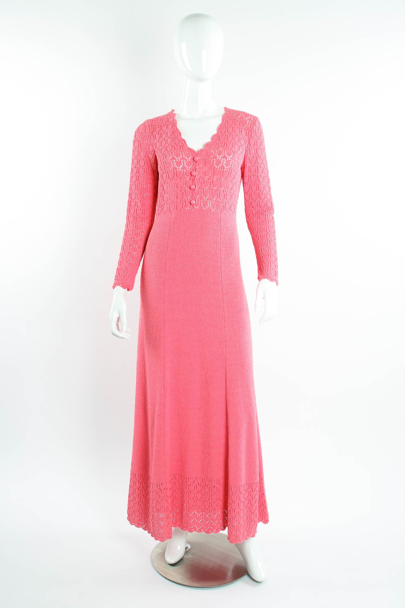 Vintage Picardo Knits Scalloped Crochet Knit Maxi Dress on mannequin front at Recess Los Angeles