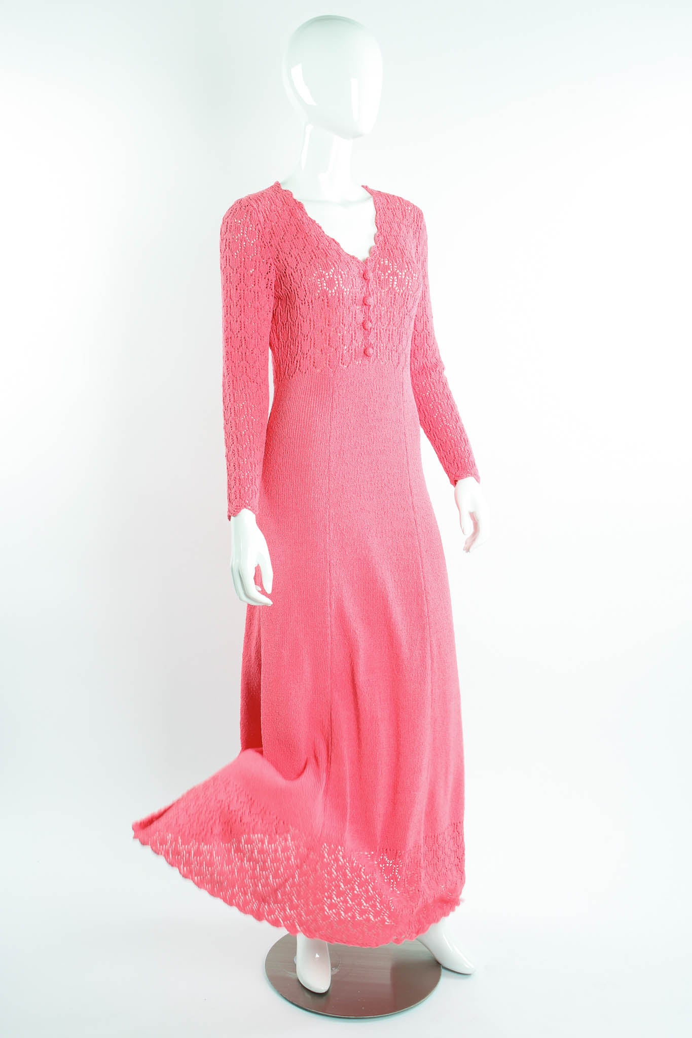 Vintage Picardo Knits Scalloped Crochet Knit Maxi Dress on mannequin flow at Recess Los Angeles