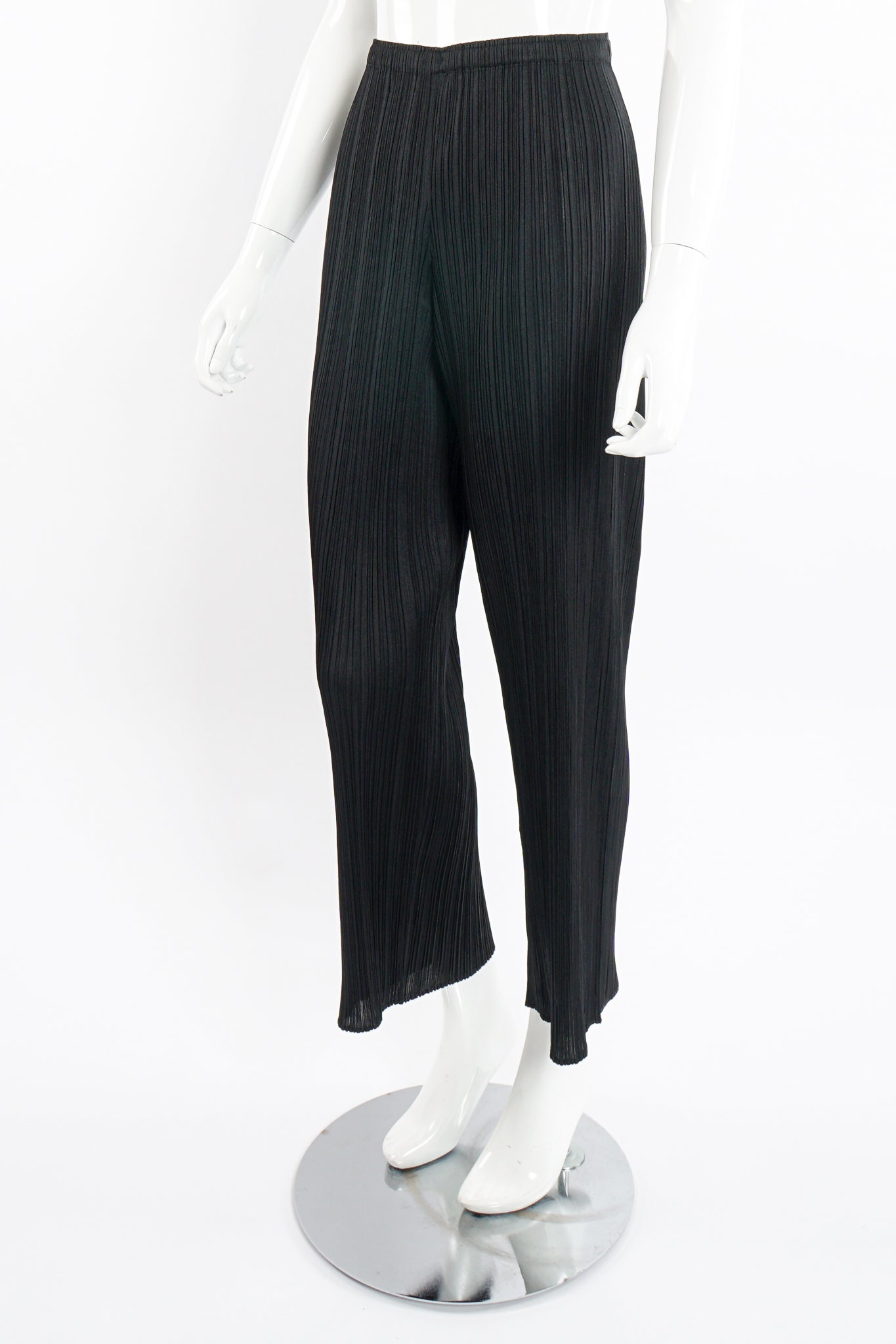 Vintage Issey Miyake Pleats Please Black Pleated Ankle Pant on Mannequin side at Recess LA