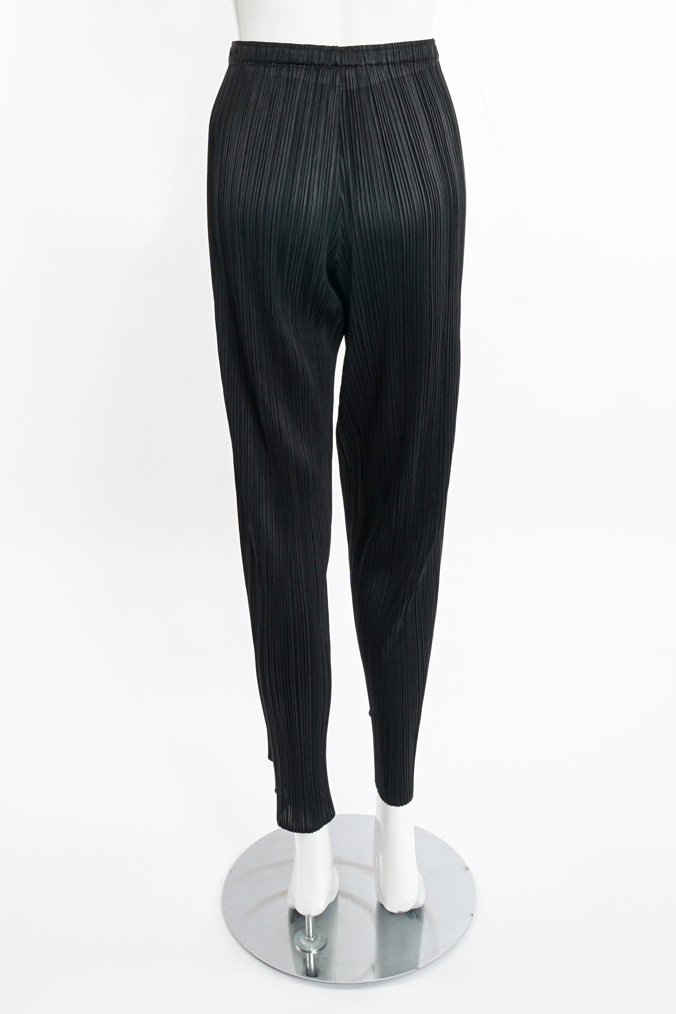 Vintage Issey Miyake Pleats Please Black Pleated Ankle Pant on Mannequin back at Recess LA