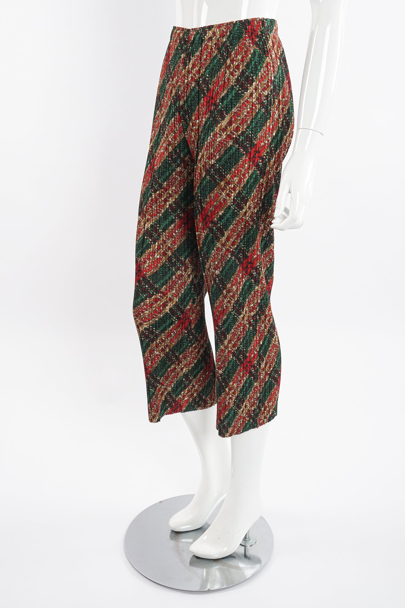 Vintage Pleats Please Issey Miyake Plaid Pleat Pant on Mannequin angle at Recess Los Angeles