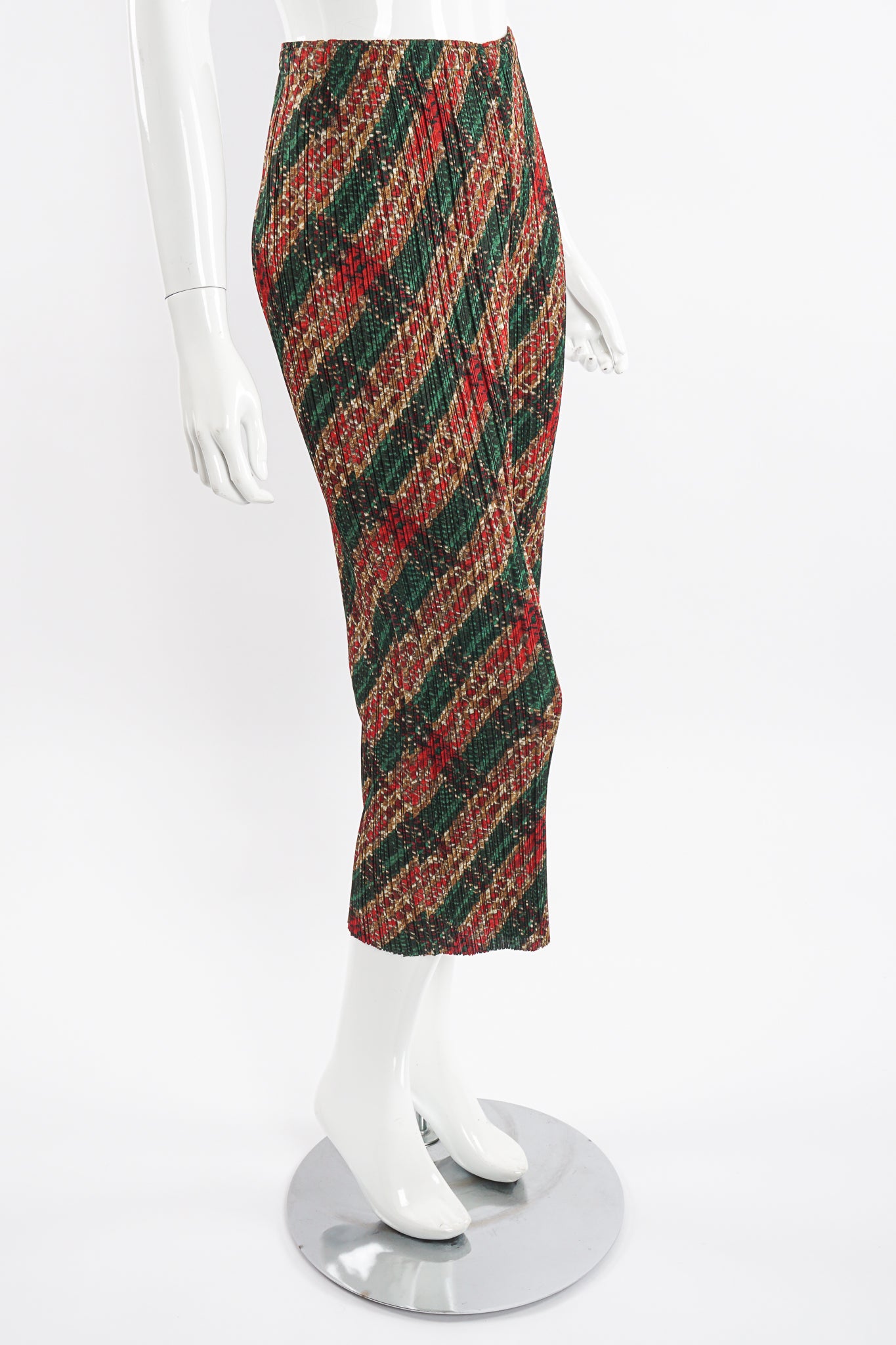Vintage Pleats Please Issey Miyake Plaid Pleat Pant on Mannequin side at Recess Los Angeles