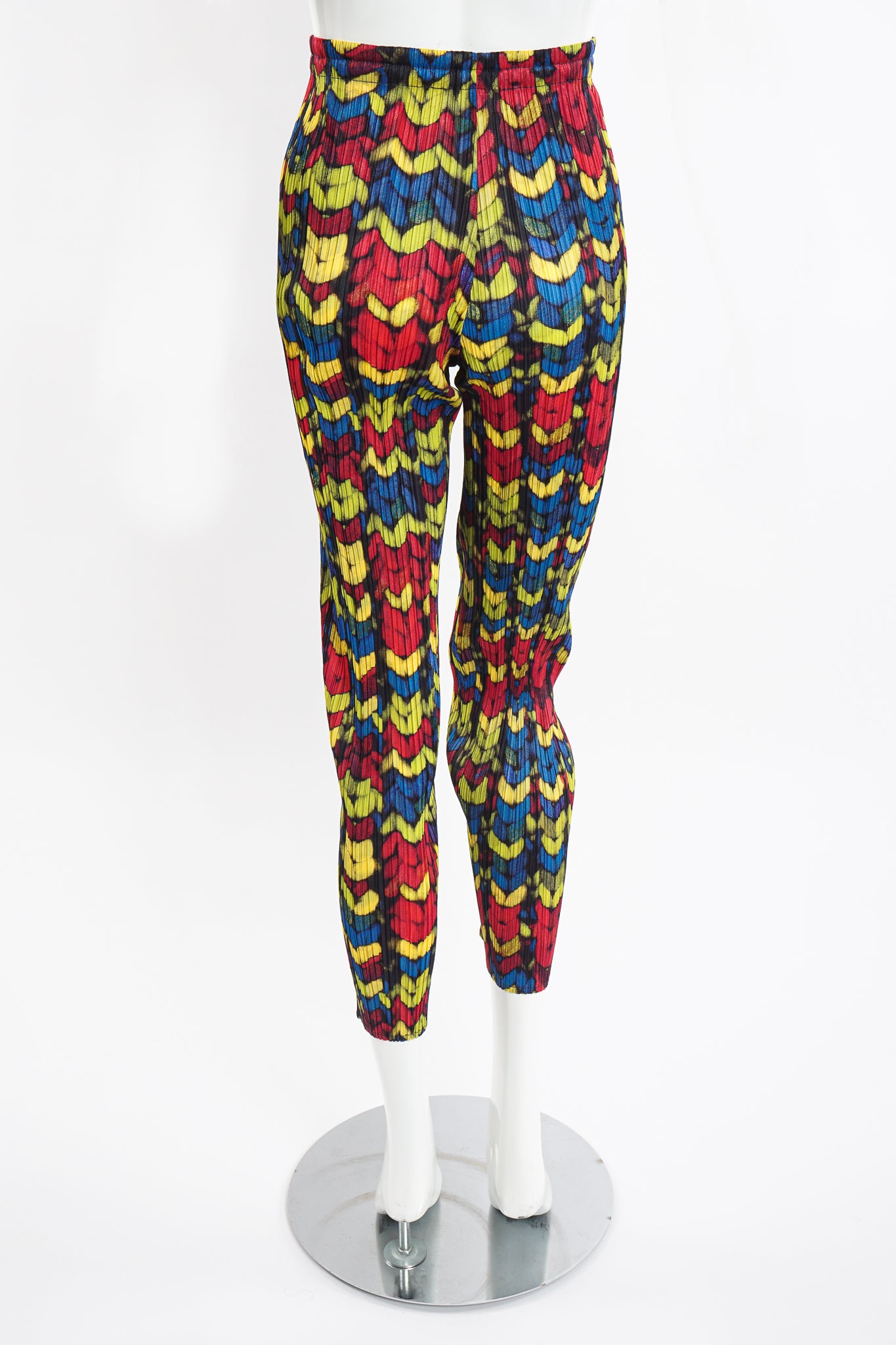 Vintage Issey Miyake Pleats Please RGB Yarn Print Pleated Pant on Mannequin back at Recess LA