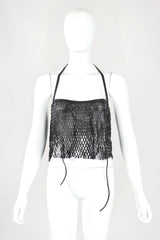 Recess Designer Consignment Vintage Plein Sud Goth Leather Net Accordion Lattice Halter Top Los Angeles Resale