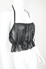 Recess Designer Consignment Vintage Plein Sud Goth Leather Net Accordion Lattice Halter Top Los Angeles Resale