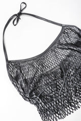 Recess Designer Consignment Vintage Plein Sud Goth Leather Net Accordion Lattice Halter Top Los Angeles Resale