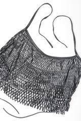Recess Designer Consignment Vintage Plein Sud Goth Leather Net Accordion Lattice Halter Top Los Angeles Resale