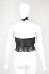 Recess Designer Consignment Vintage Plein Sud Goth Leather Net Accordion Lattice Halter Top Los Angeles Resale