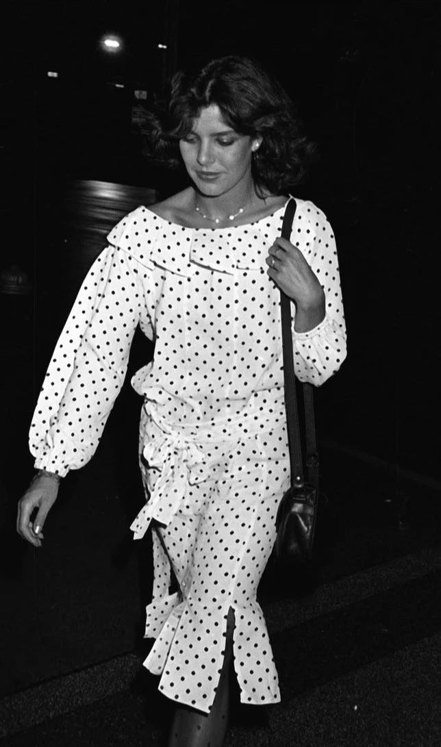 Vintage Saint Laurent 1981 S/S Polka Dot Carwash Pleat Dress on Princess Caroline of Monaco @ Recess Los Angeles