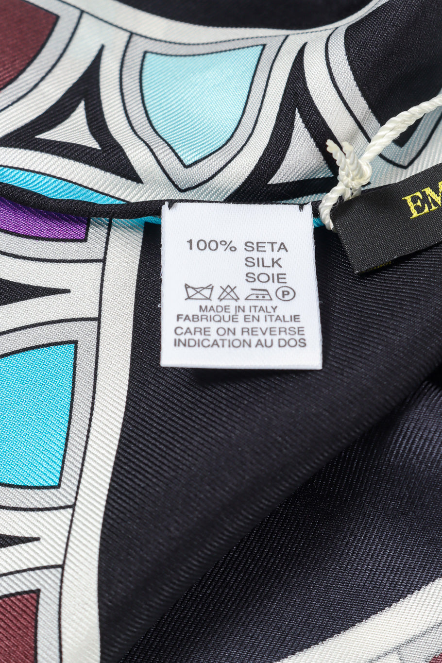 Geometric print scarf by Emilio Pucci fabric tag @recessla