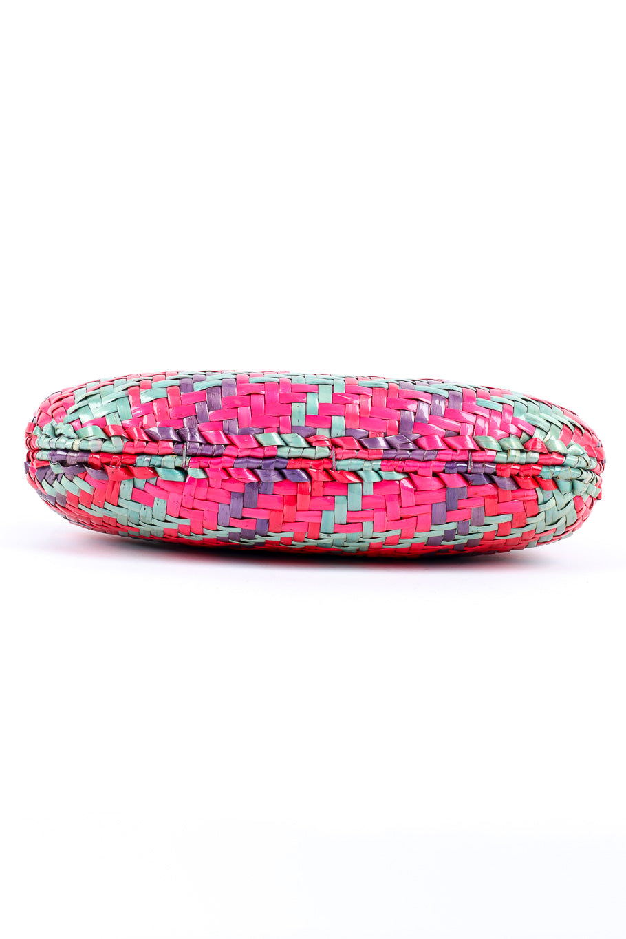 Rodo multicolor woven shoulder clutch product shot of bottom wicker details @recessla