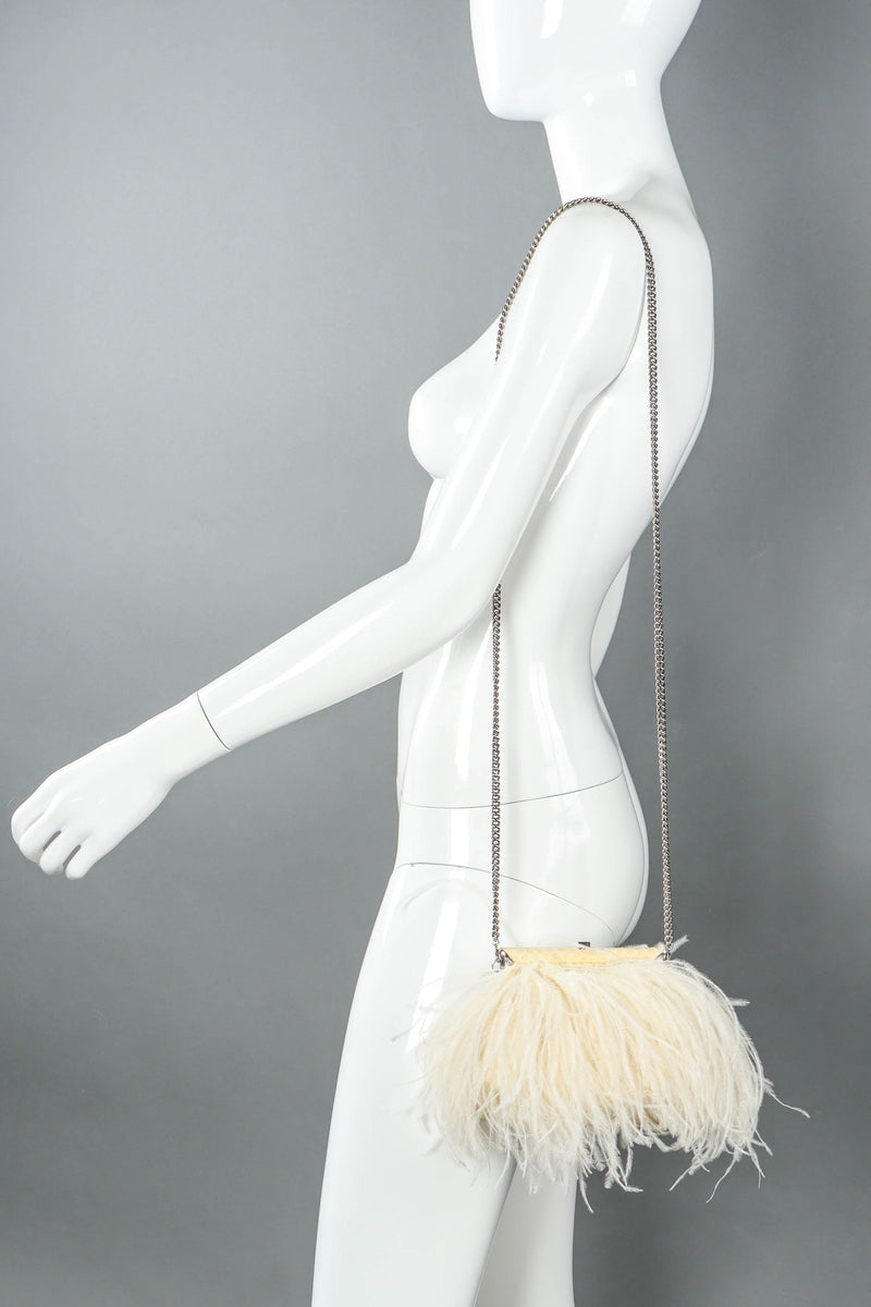 Vintage Ralph Lauren Creamy Ostrich Clutch on mannequin shoulder @ Recess LA