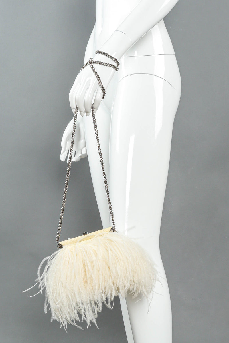 Vintage Ralph Lauren Creamy Ostrich Clutch on mannequin wrist @ Recess LA