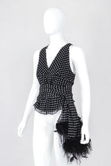 Recess Los Angeles Vintage Ralph Lauren Silk Chiffon Polka Dot Feather Tie Top