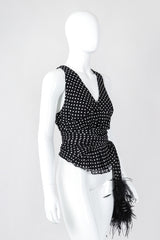 Recess Los Angeles Vintage Ralph Lauren Silk Chiffon Polka Dot Feather Tie Top