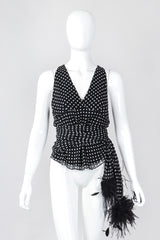 Recess Los Angeles Vintage Ralph Lauren Silk Chiffon Polka Dot Feather Tie Top