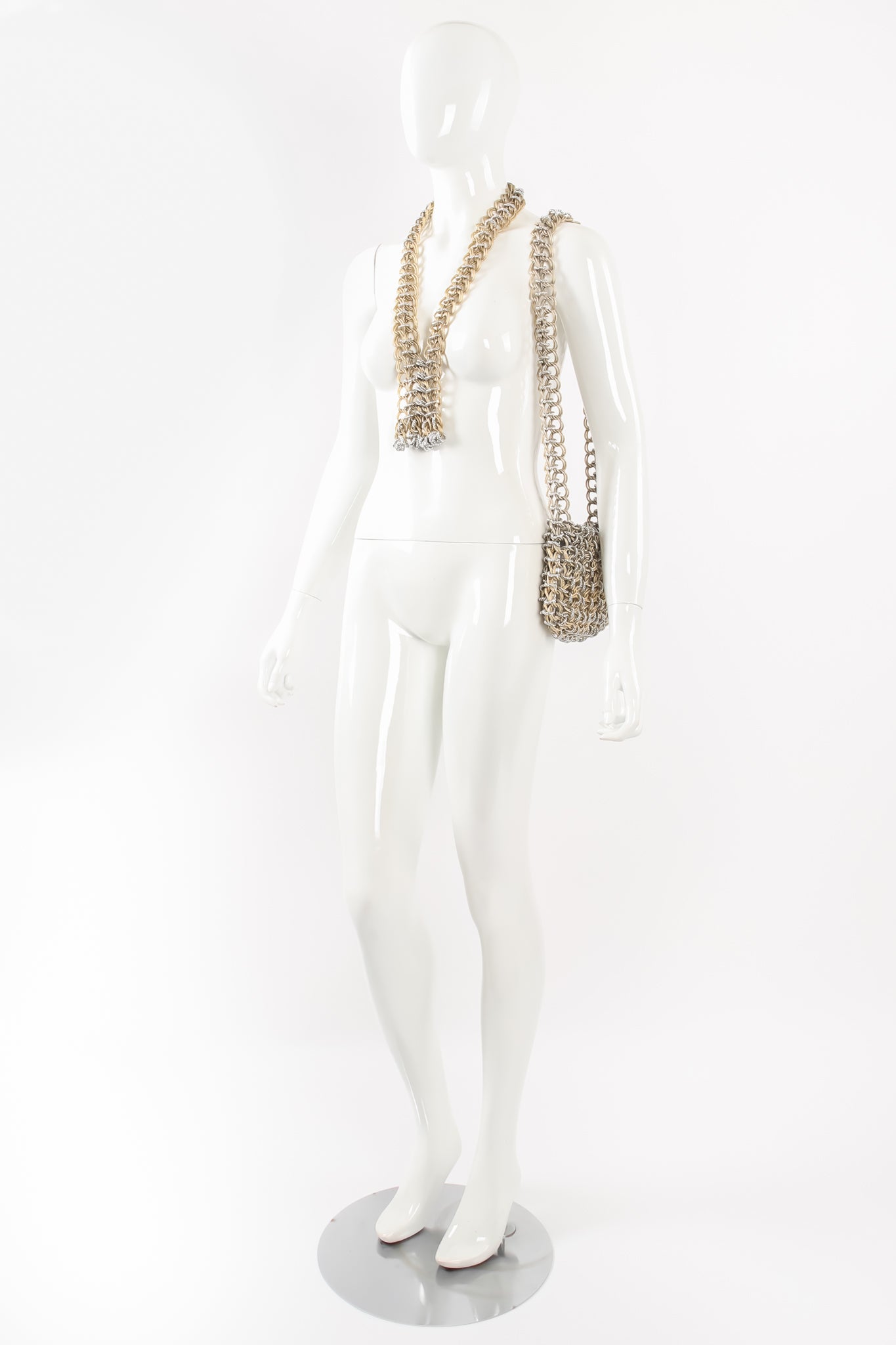 Vintage Raoul Calabro Two Tone Chain Mail Bag & Necklace Set on mannequin at Recess Los Angeles
