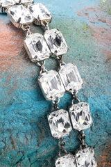 Vintage Rena Lange Beveled Crystal Choker Silver Collar Box Clasp