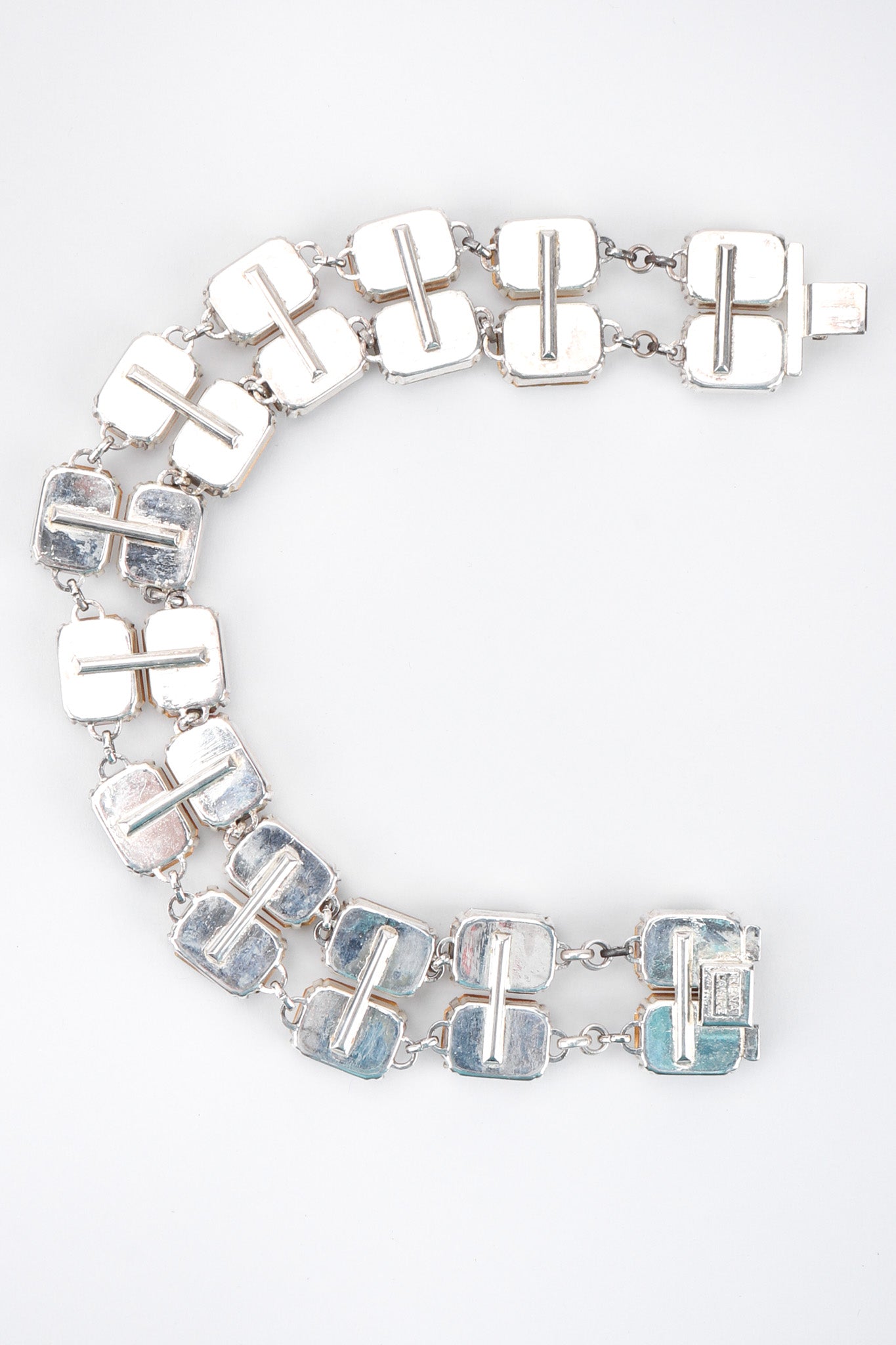Vintage Rena Lange Beveled Crystal Choker Silver Collar Box Clasp