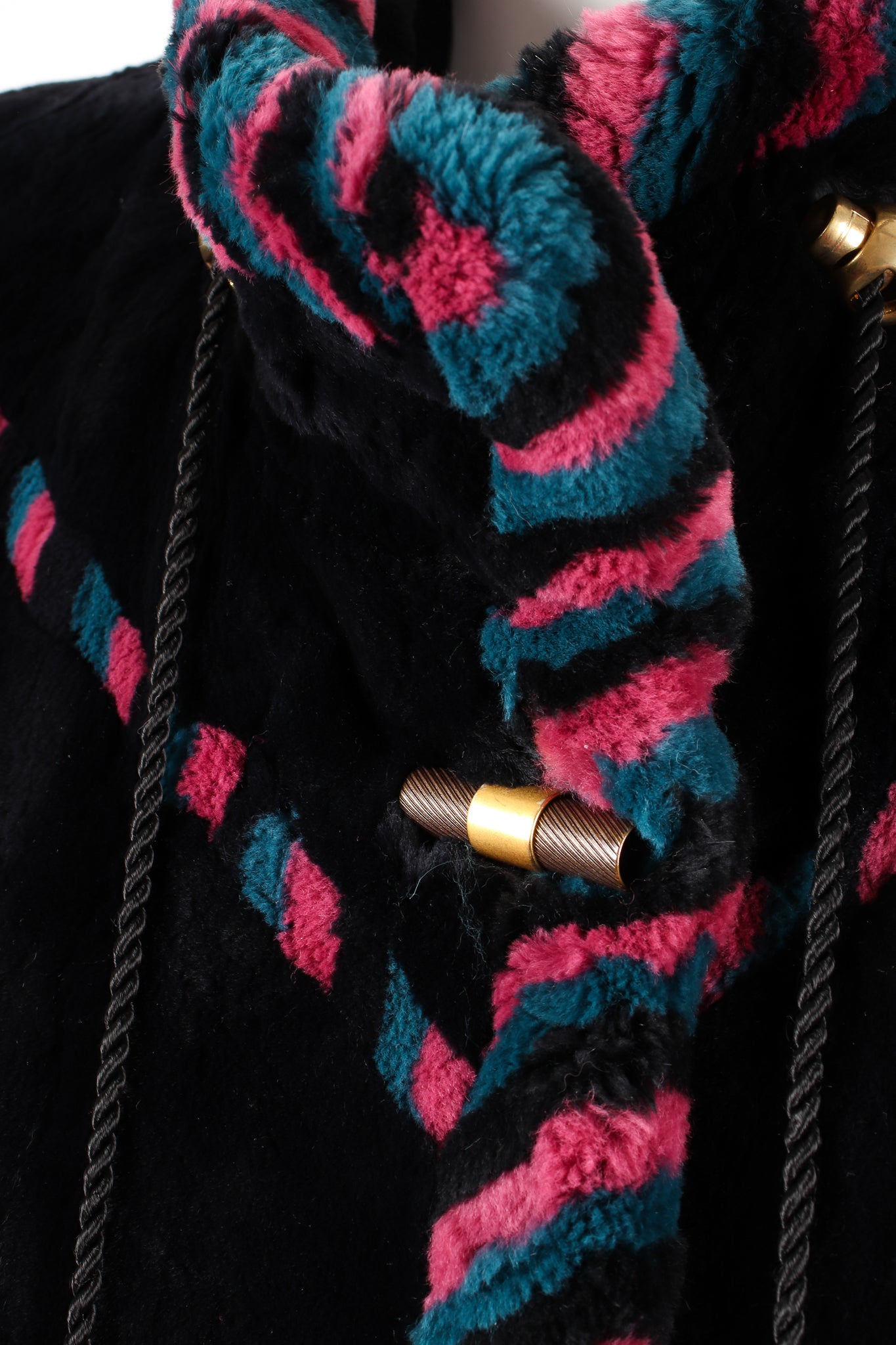 Vintage Revillon Chevron Stripe Toggle Fur Coat on Mannequin collar at Recess Los Angeles