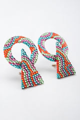 Recess Los Angeles Vintage Richard Kerr Tropical Crystal Triangle Point Wavy Hoop Earrings