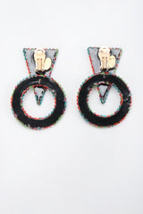 Recess Los Angeles Vintage Richard Kerr Tropical Crystal Triangle Point Wavy Hoop Earrings