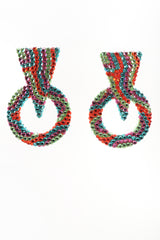 Recess Los Angeles Vintage Richard Kerr Tropical Crystal Triangle Point Wavy Hoop Earrings