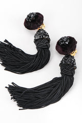 Recess Designer Consignment Vintage Richard Kerr Black Rhinestone Tassel Earrings Los Angeles Resale Recycled