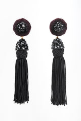 Recess Designer Consignment Vintage Richard Kerr Black Rhinestone Tassel Earrings Los Angeles Resale Recycled