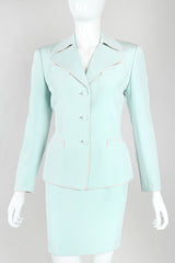 Recess Designer Consignment Vintage Richard Tyler Contrast Piped Silk Pajama Mint Jacket & Skirt Set Los Angeles Resale Recycled