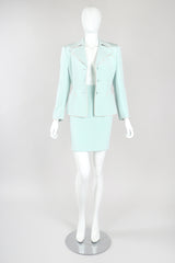 Recess Designer Consignment Vintage Richard Tyler Contrast Piped Silk Pajama Mint Jacket & Skirt Set Los Angeles Resale Recycled