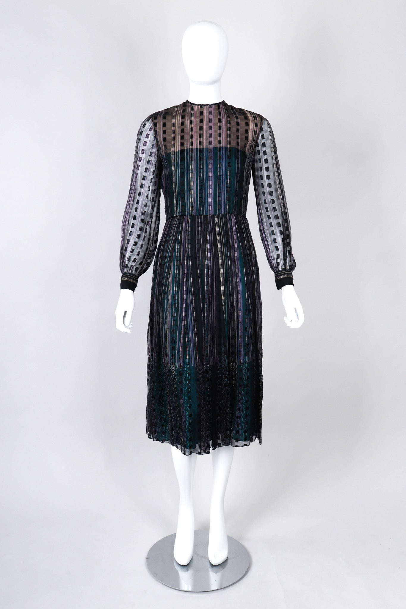 Recess Los Angeles Vintage Richilene Silk Chiffon Purple Teal Dress