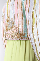 Recess Los Angeles Vintage Richilene Embellished Bead Sequin Stripe Cotton Candy Dress & Jacket Set