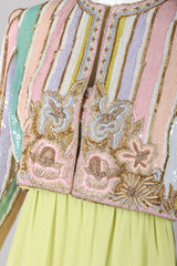 Recess Los Angeles Vintage Richilene Embellished Bead Sequin Stripe Cotton Candy Dress & Jacket Set