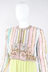 Recess Los Angeles Vintage Richilene Embellished Bead Sequin Stripe Cotton Candy Dress & Jacket Set