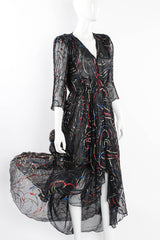 Vintage Richilene Pleated Silk Lamé Swirl Gown on mannequin at Recess Los Angeles