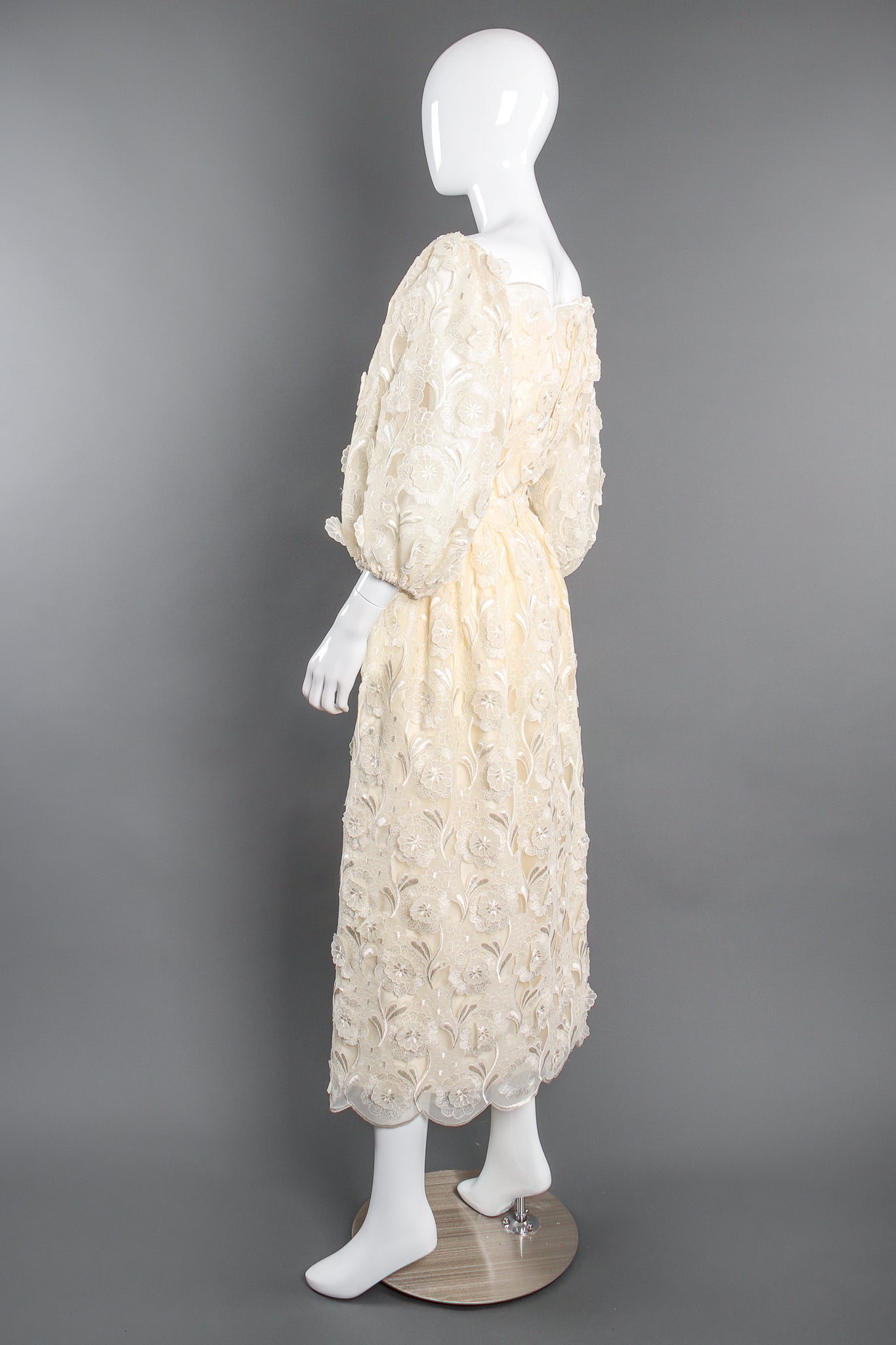 Vintage Richilene Embroidered Lace Balloon Sleeve Dress on Mannequin side at Recess Los Angeles