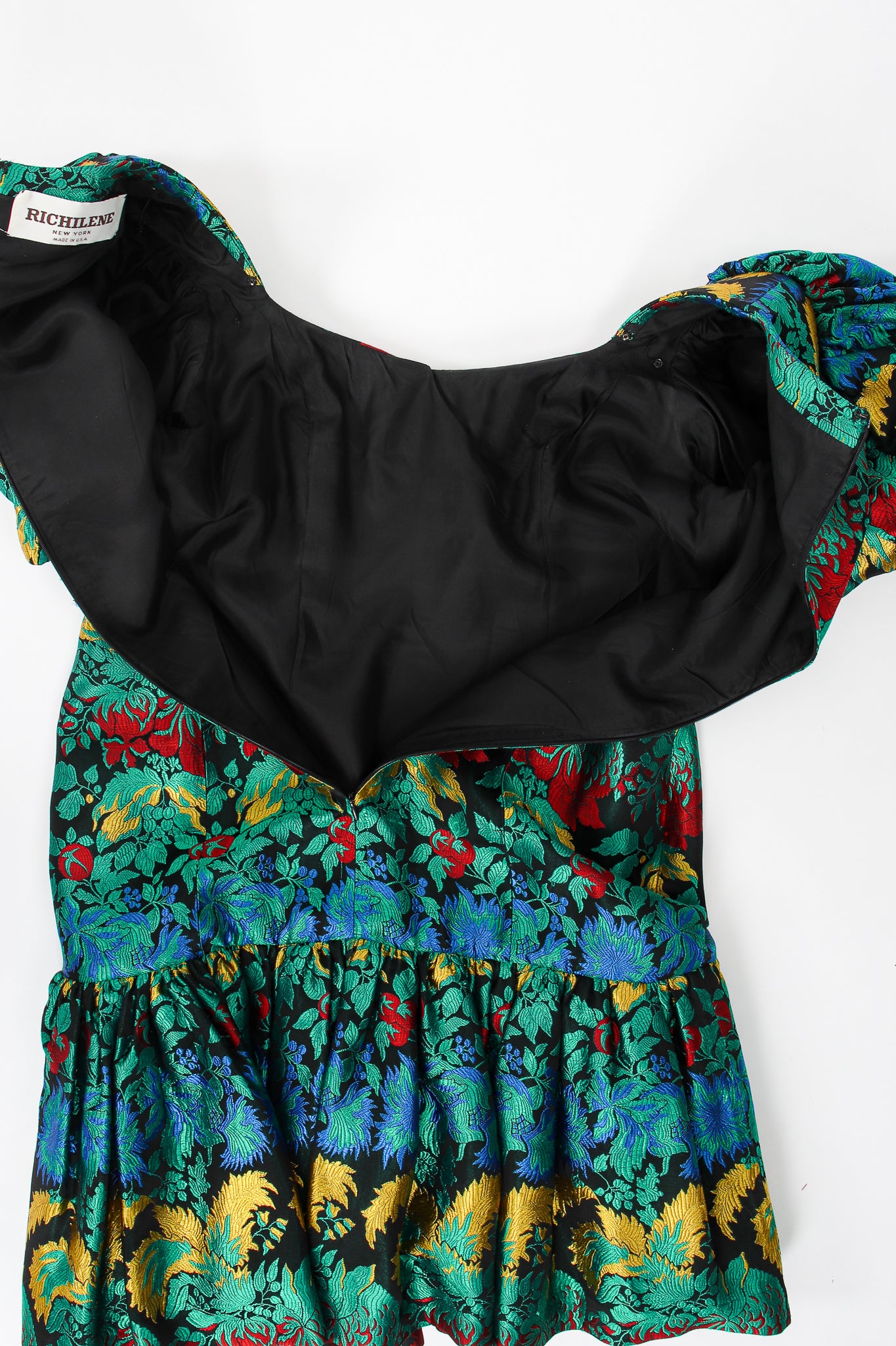Vintage Richilene Puff Sleeve Brocade Dress lining at Recess Los Angeles