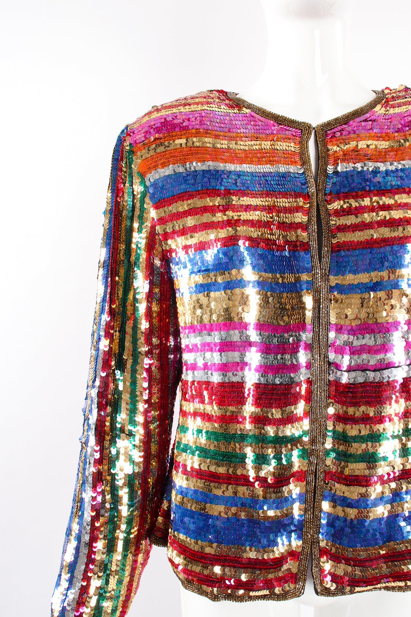 Vintage Rina Z Rainbow Stripe Sequin Jacket on Mannequin crop at Recess Los Angeles