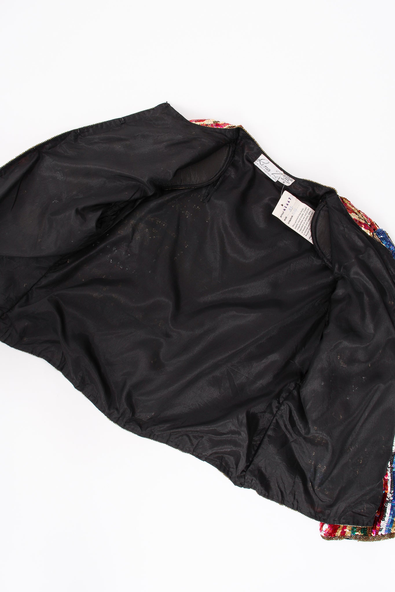 Vintage Rina Z Rainbow Stripe Sequin Jacket lining at Recess Los Angeles