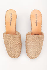 Recess Los Angeles Designer Consignment Resale Recycle Vintage Robert Clergerie Platform Raffia Straw Wedge Clogs Mules