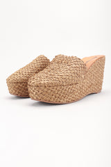Recess Los Angeles Designer Consignment Resale Recycle Vintage Robert Clergerie Platform Raffia Straw Wedge Clogs Mules