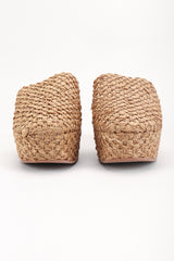 Recess Los Angeles Designer Consignment Resale Recycle Vintage Robert Clergerie Platform Raffia Straw Wedge Clogs Mules