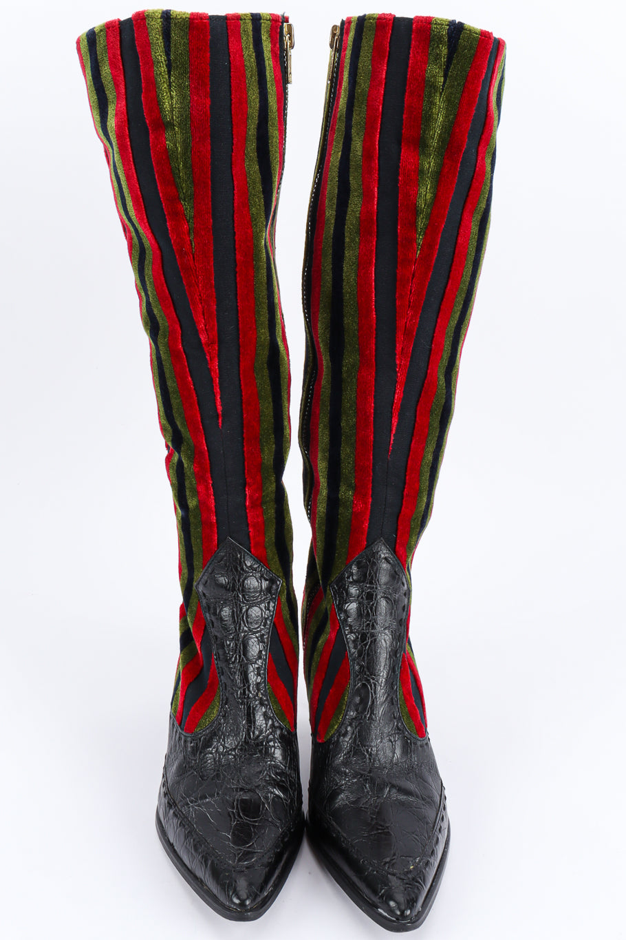 Vintage Roberta Di Camerino Stripe Velvet & Leather Heel Boot front @ Recess LA