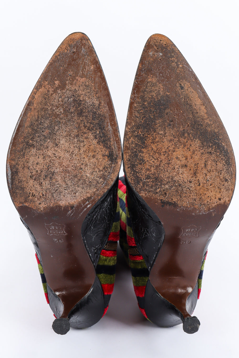 Vintage Roberta Di Camerino Stripe Velvet & Leather Heel Boot worn soles @ Recess LA